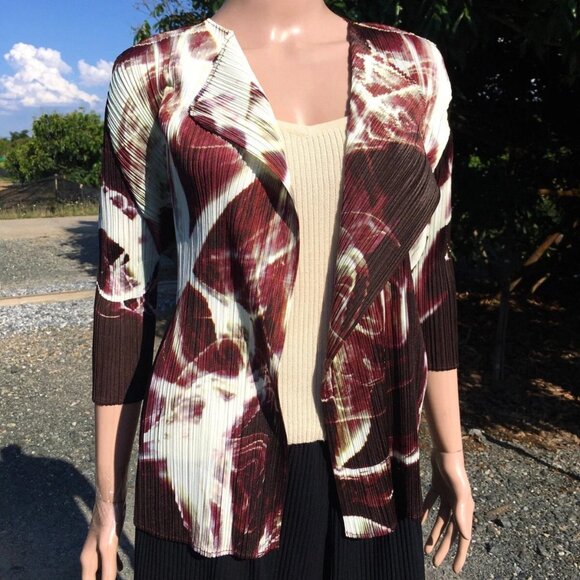 PLEATS PLEASE Issey Miyake Abstract 3/4 Cardigan Shirt Top Purple White Size 3 L - Picture 2 of 15